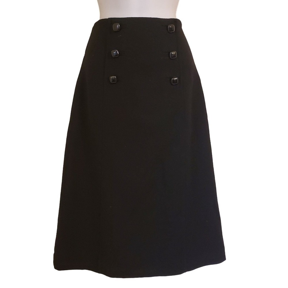 Banana Republic 2 Black‎ Wool Pencil Skirt Double Breasted Academia Twee Retro
